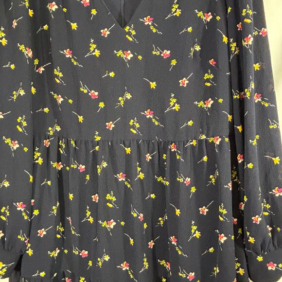 Ralph Lauren Floral Long Sleeve VNeck Crepe Style Mini Length Dress Navy size 10 - Picture 4 of 5